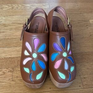 Charlotte Stone Brown Mules with Multicolor Floral Design